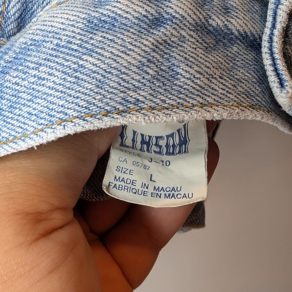 Vintage Linson Harley Davidson Patched Cropped Denim Jacket Women's Large *Stain - Picture 3 of 13